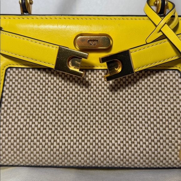 Tory Burch Lee Radziwill Petite Top Handle Canvas/Leather Tote - Picture 12 of 17